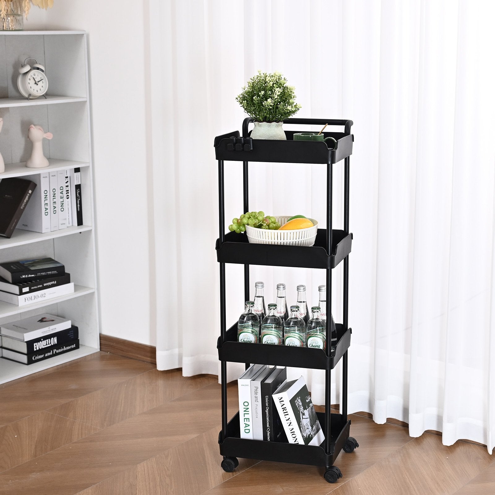 4-Tier Kitchen Rolling Cart Basket Utility Cart on Wheel with Handle Black V952-DGNTCHS4CLKSH4R74V0