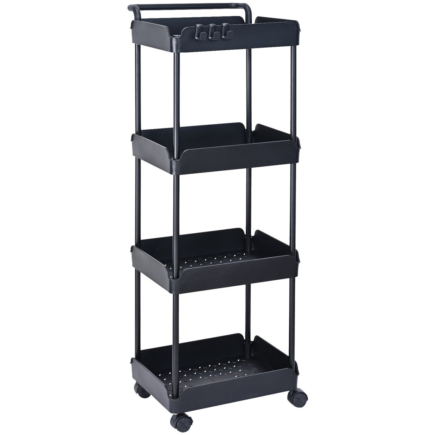 4-Tier Kitchen Rolling Cart Basket Utility Cart on Wheel with Handle Black V952-DGNTCHS4CLKSH4R74V0