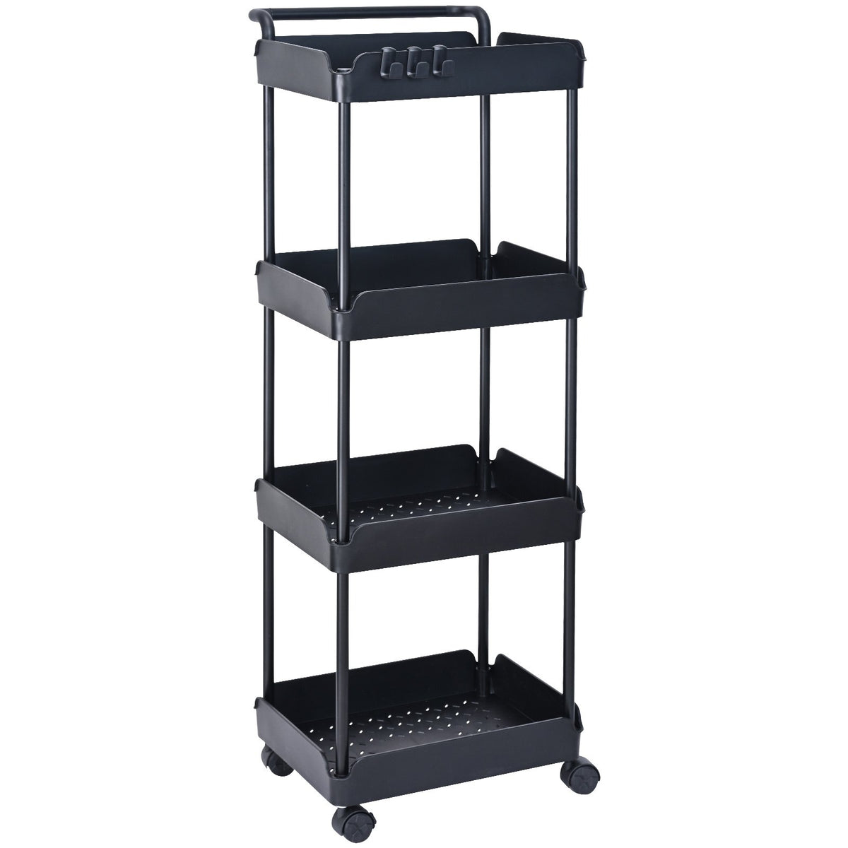 4-Tier Kitchen Rolling Cart Basket Utility Cart on Wheel with Handle Black V952-DGNTCHS4CLKSH4R74V0