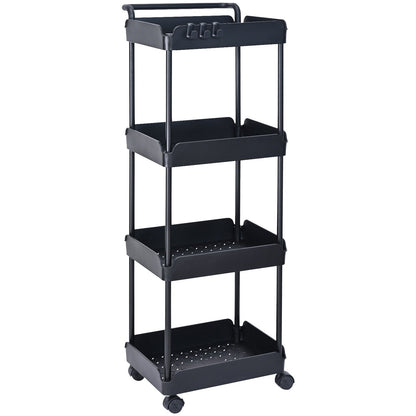 4-Tier Kitchen Rolling Cart Basket Utility Cart on Wheel with Handle Black V952-DGNTCHS4CLKSH4R74V0