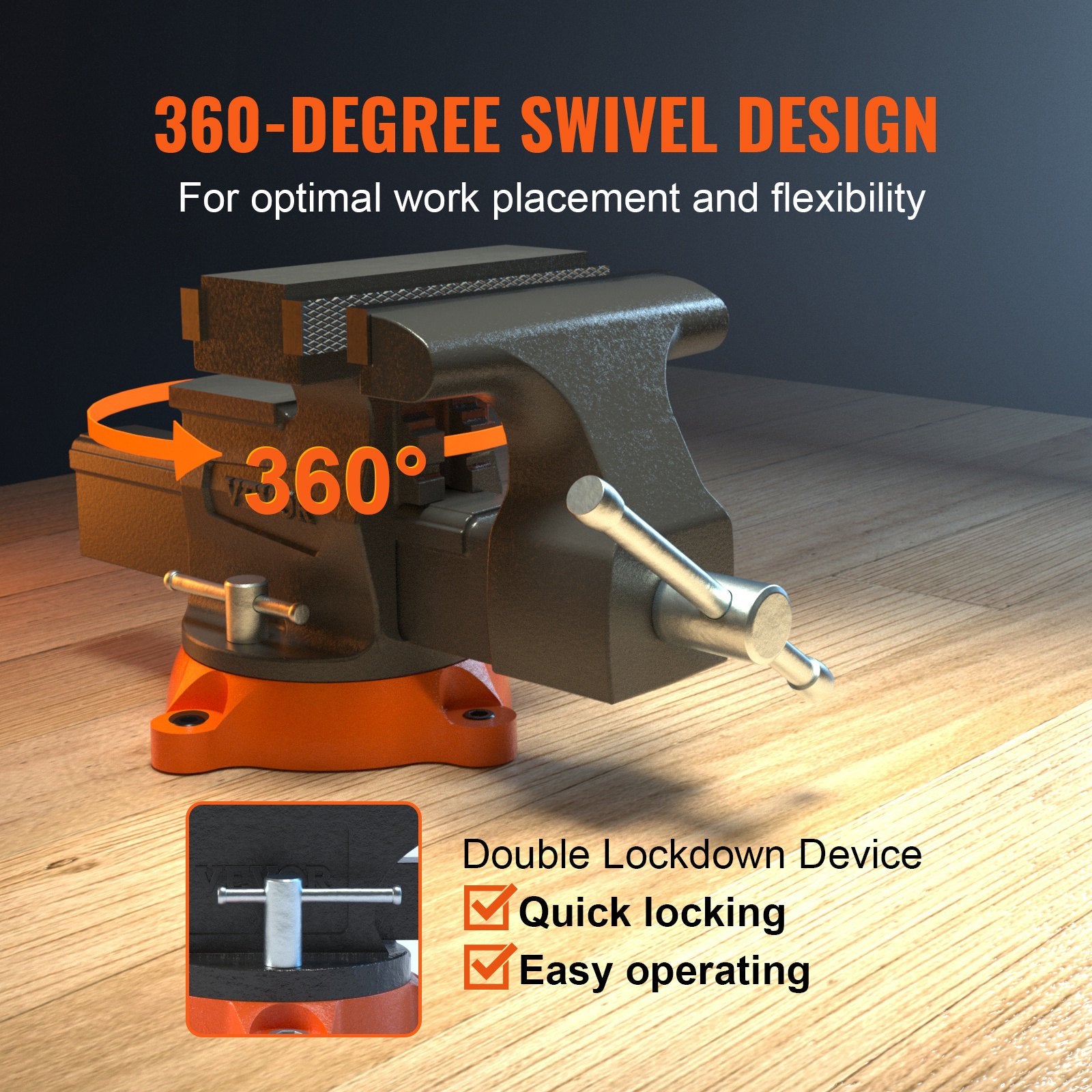 16.7cm Bench Vise Anvil Swivel Locking Base Heavy Duty Ductile Iron Vice V952-DGNTQDXZSYC65J49IV0