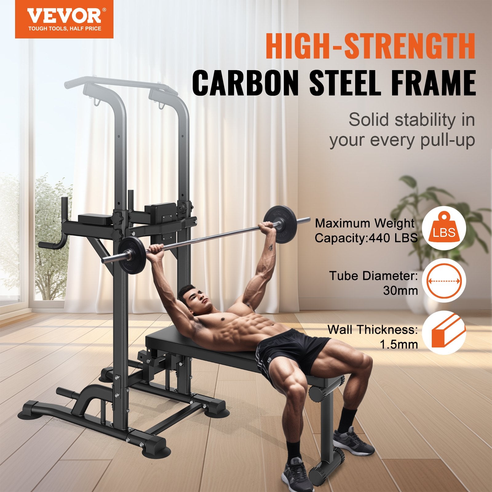 Power Tower with Bench, 10-Level Height Adjustable Pull Up Bar Stand Dip Station & Detachable Bench, V952-DGNYTXSJDZDK4EQYXV0