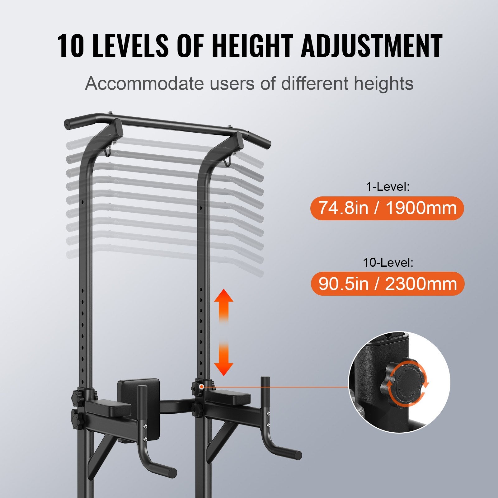 Power Tower with Bench, 10-Level Height Adjustable Pull Up Bar Stand Dip Station & Detachable Bench, V952-DGNYTXSJDZDK4EQYXV0
