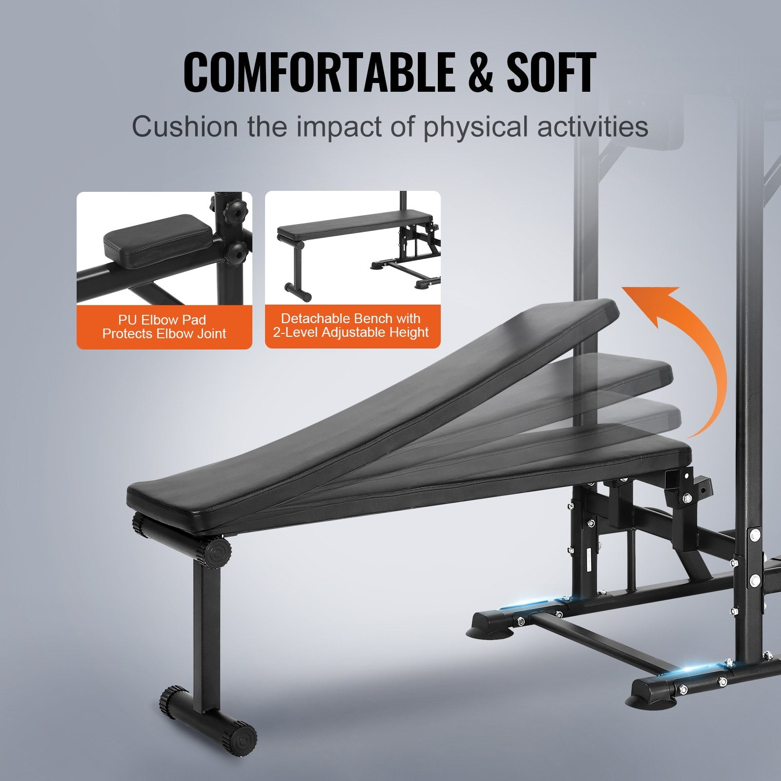 Power Tower with Bench, 10-Level Height Adjustable Pull Up Bar Stand Dip Station & Detachable Bench, V952-DGNYTXSJDZDK4EQYXV0