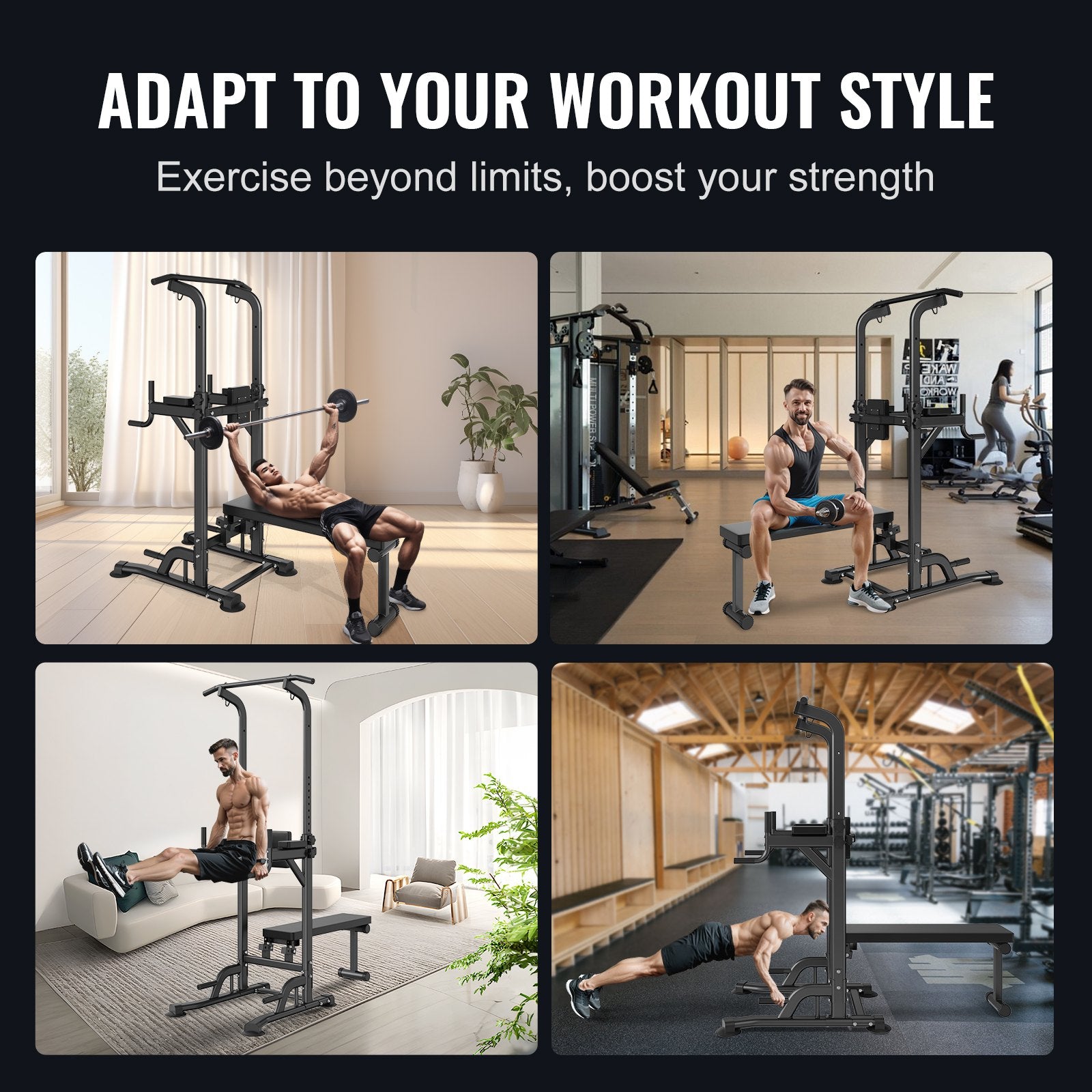 Power Tower with Bench, 10-Level Height Adjustable Pull Up Bar Stand Dip Station & Detachable Bench, V952-DGNYTXSJDZDK4EQYXV0