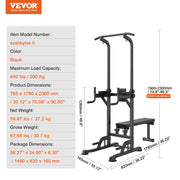 Power Tower with Bench, 10-Level Height Adjustable Pull Up Bar Stand Dip Station & Detachable Bench, V952-DGNYTXSJDZDK4EQYXV0