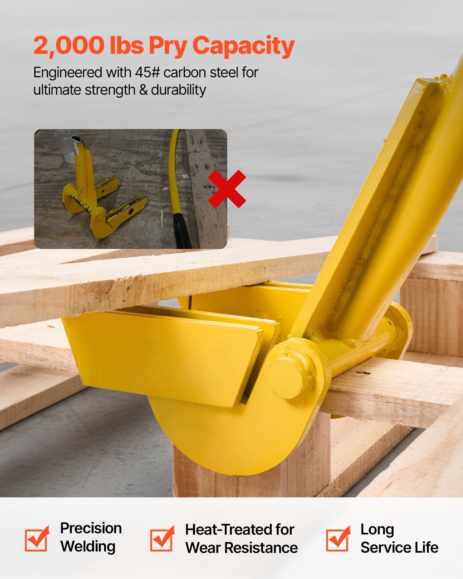 Pallet Buster Tool, 1 m Carbon Steel Handle Wrecking Pry Bar, 907 kg Weight Capacity, Heavy Duty Deck Board V952-DGTPQGFZX41IIURV9001V0