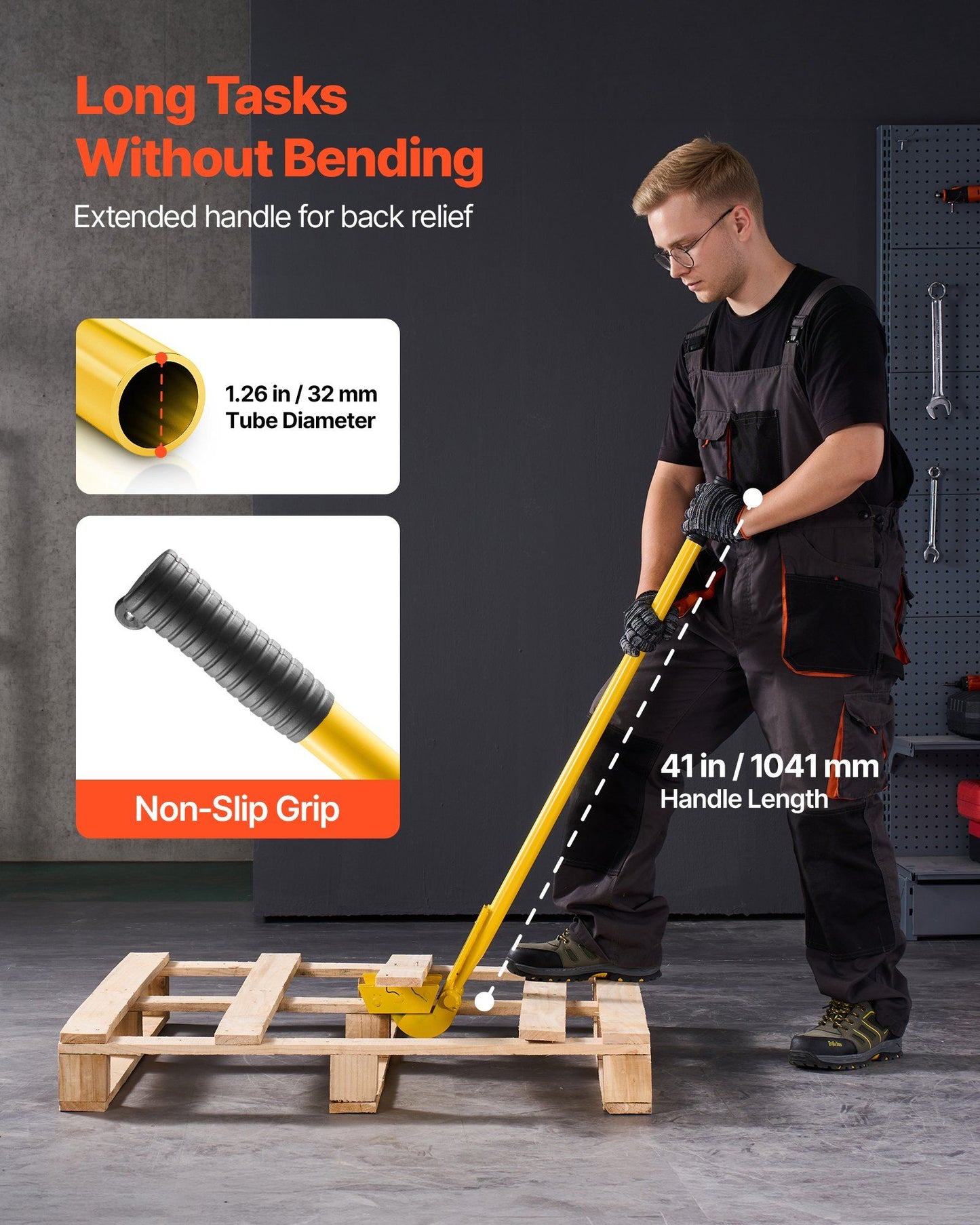 Pallet Buster Tool, 1 m Carbon Steel Handle Wrecking Pry Bar, 907 kg Weight Capacity, Heavy Duty Deck Board V952-DGTPQGFZX41IIURV9001V0