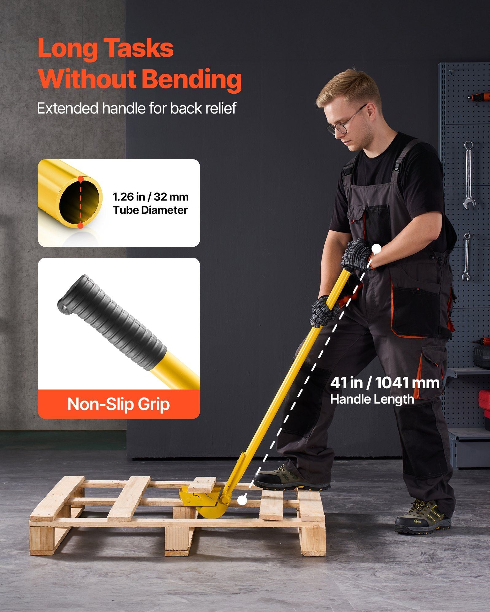 Pallet Buster Tool, 1 m Carbon Steel Handle Wrecking Pry Bar, 907 kg Weight Capacity, Heavy Duty Deck Board V952-DGTPQGFZX41IIURV9001V0
