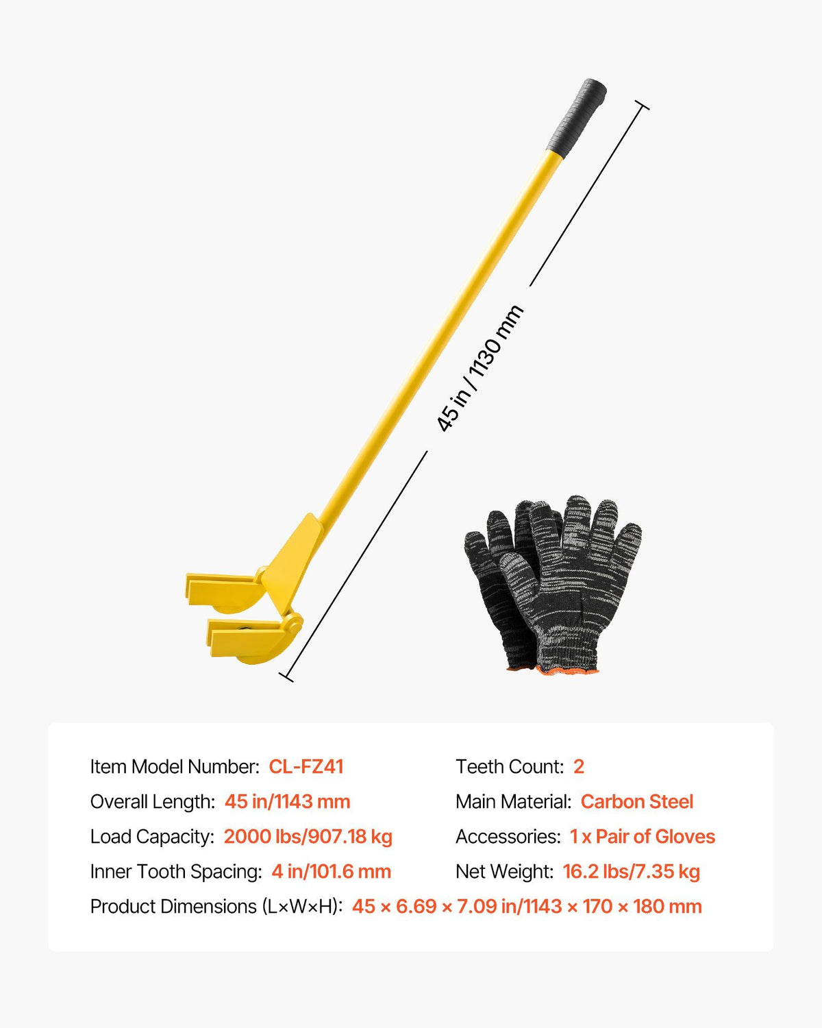 Pallet Buster Tool, 1 m Carbon Steel Handle Wrecking Pry Bar, 907 kg Weight Capacity, Heavy Duty Deck Board V952-DGTPQGFZX41IIURV9001V0