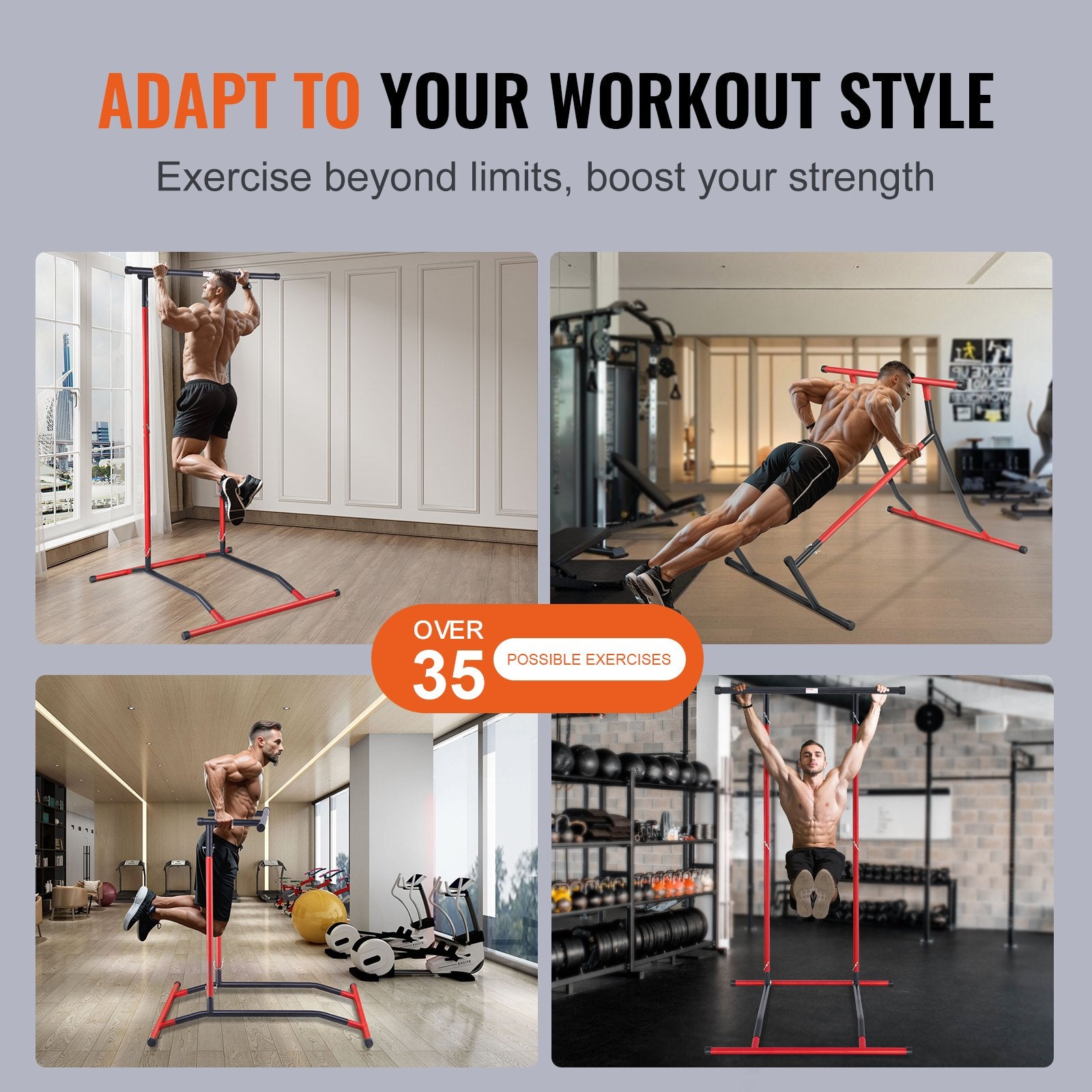Power Tower Dip Station, 2-Level Height Adjustable Pull Up Bar Stand, Multi-Function Strength Training V952-DGYTXSJBKDJGTIN4LV0