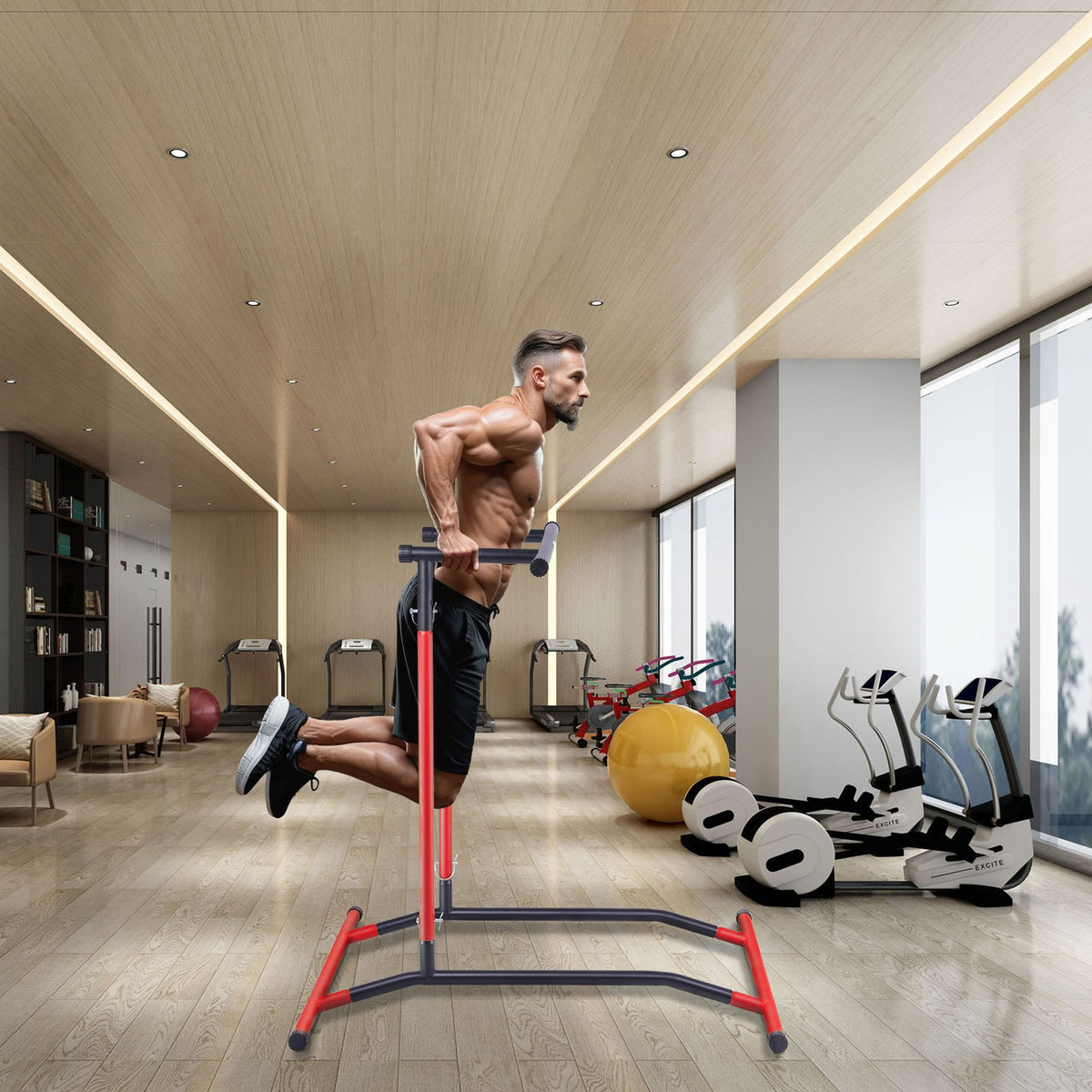 Power Tower Dip Station, 2-Level Height Adjustable Pull Up Bar Stand, Multi-Function Strength Training V952-DGYTXSJBKDJGTIN4LV0