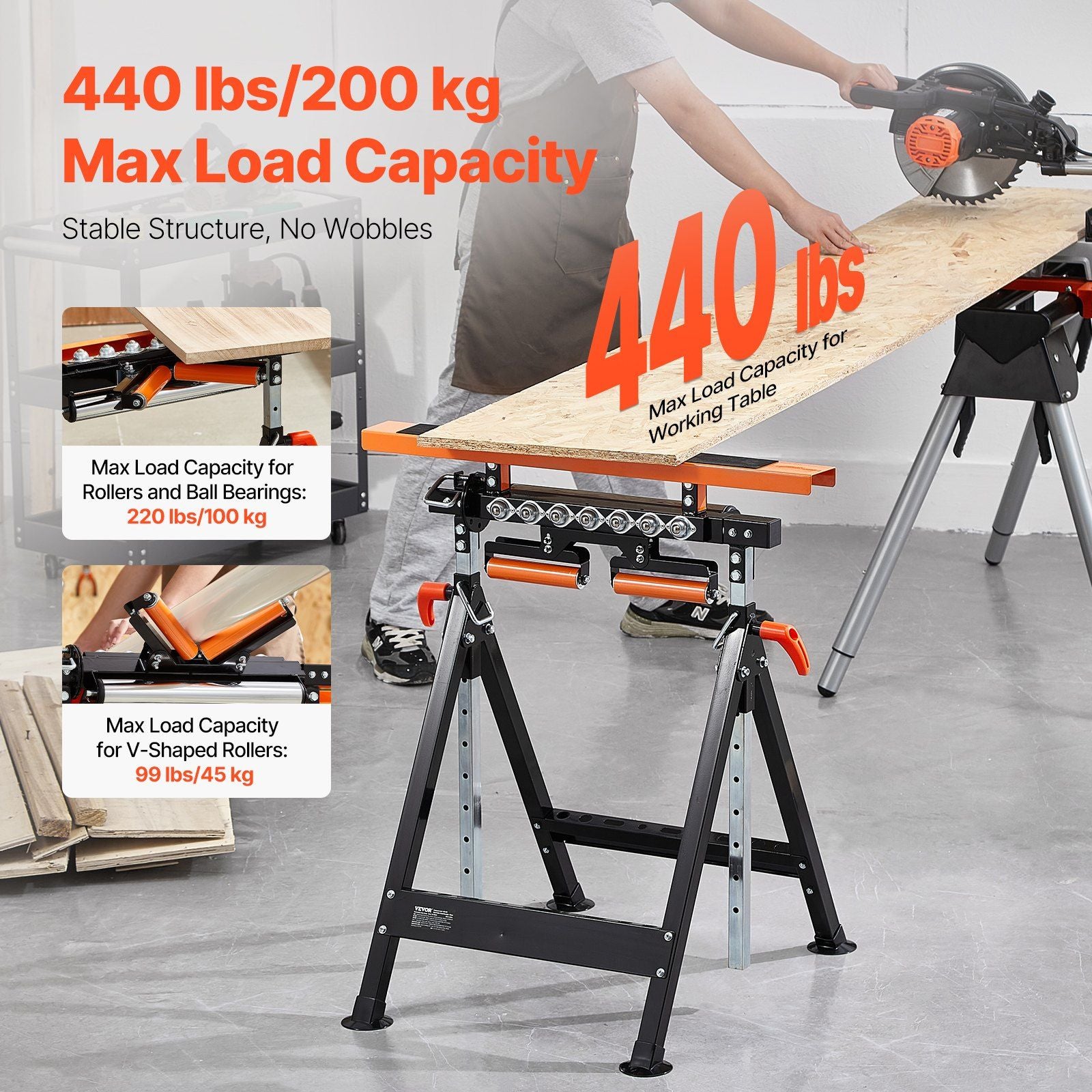 4-in-1 Roller Stand, 220 kg Load Capacity, 838.2-1270 mm Adjustable Height, Folding Heavy Duty with Rack & V952-DGZDZGTMGGJ4QQC0MV0
