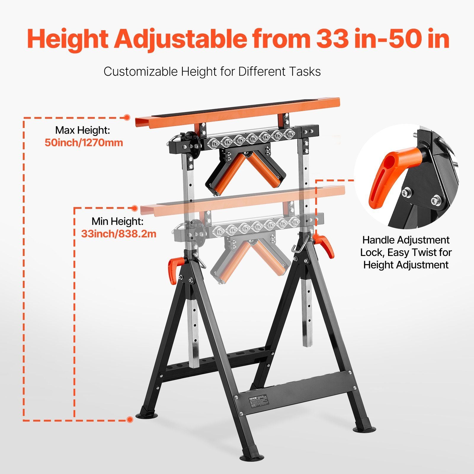 4-in-1 Roller Stand, 220 kg Load Capacity, 838.2-1270 mm Adjustable Height, Folding Heavy Duty with Rack & V952-DGZDZGTMGGJ4QQC0MV0