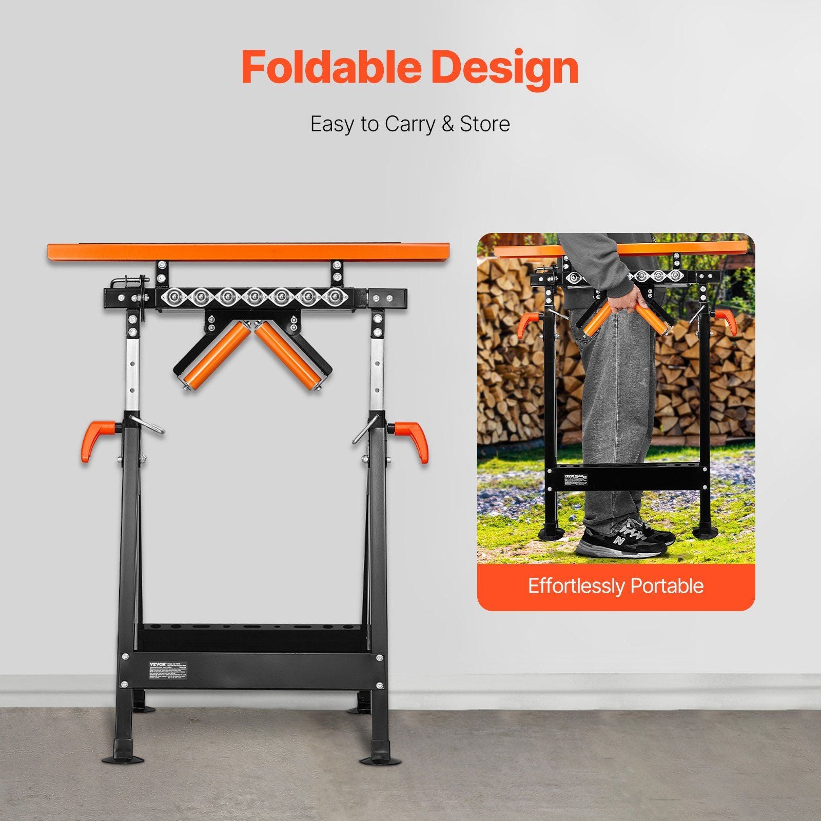 4-in-1 Roller Stand, 220 kg Load Capacity, 838.2-1270 mm Adjustable Height, Folding Heavy Duty with Rack & V952-DGZDZGTMGGJ4QQC0MV0