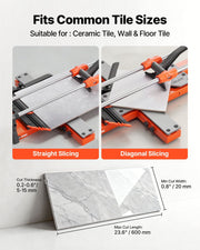 600 mm Manual Tile Cutter, Upgraded Sliding Head Cutting Tool with Spring-Loaded Base, Angle Fence, Tungsten V952-DHDZHDTSJK06UFL78001V0