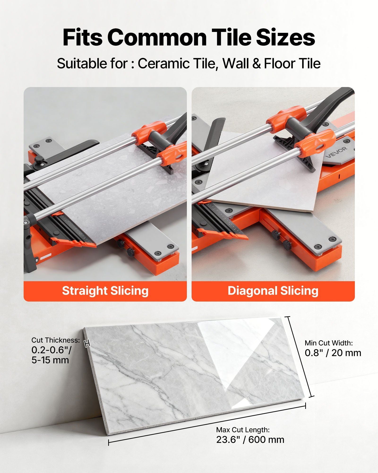 600 mm Manual Tile Cutter, Upgraded Sliding Head Cutting Tool with Spring-Loaded Base, Angle Fence, Tungsten V952-DHDZHDTSJK06UFL78001V0
