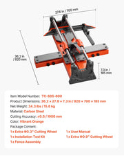 600 mm Manual Tile Cutter, Upgraded Sliding Head Cutting Tool with Spring-Loaded Base, Angle Fence, Tungsten V952-DHDZHDTSJK06UFL78001V0