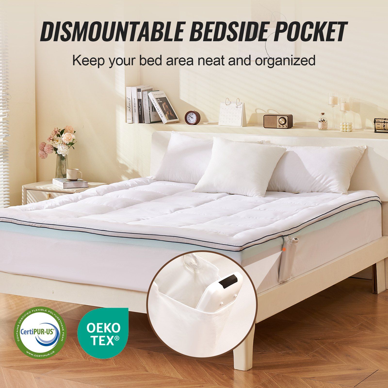 Mattress Topper, Queen Size, 76.2 mm Thickness, Memory Foam, Fiber Fill, Detachable & Washable, Ergonomically V952-DHYCDZ6080INB13V8V0