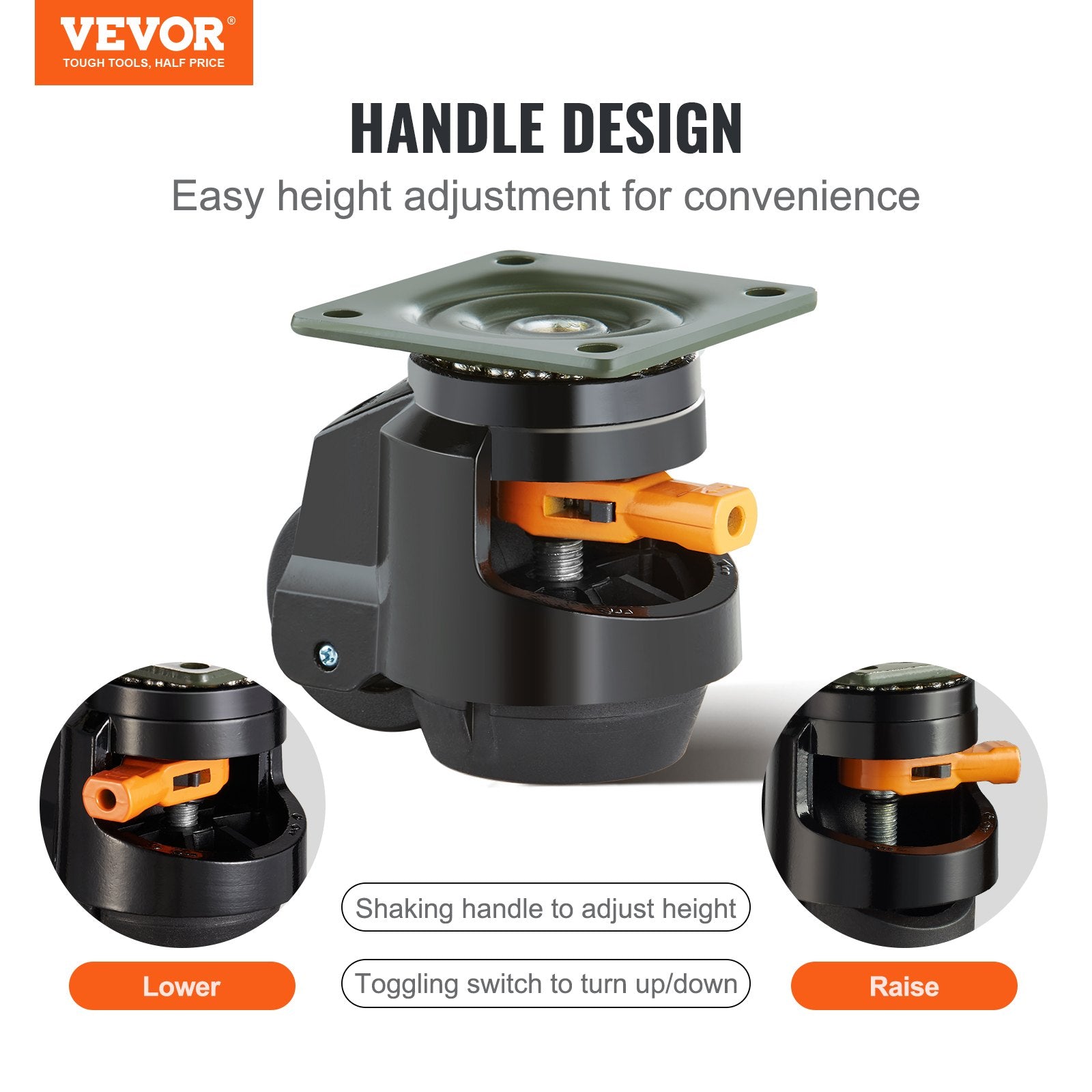 Leveling Casters, Set of 4, 1000 kg Total Load Capacity, 63.5 mm, Heavy Duty with Upgraded Handle Design, 360 V952-DJJLBSDJPBS4EN0Q3V0