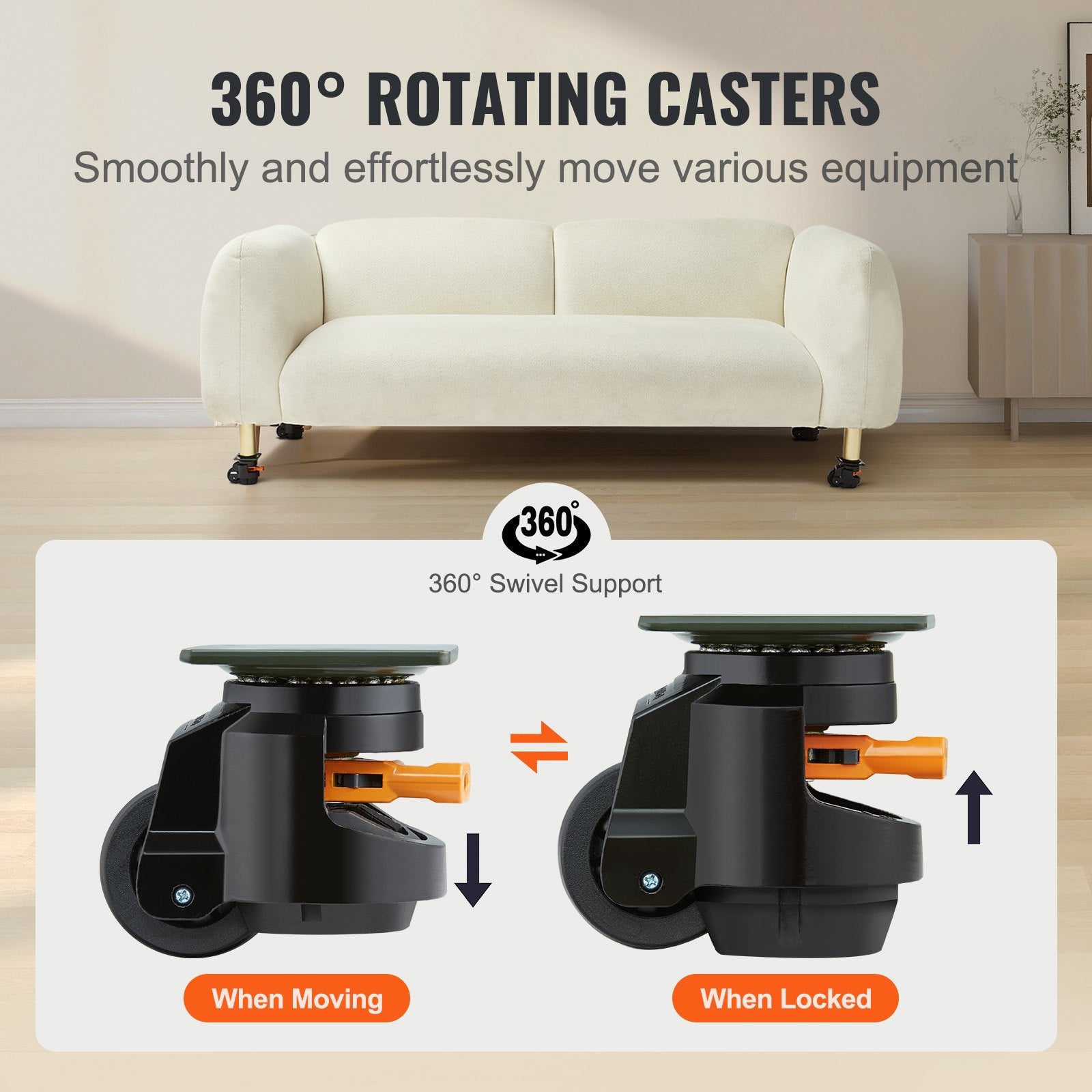 Leveling Casters, Set of 4, 1000 kg Total Load Capacity, 63.5 mm, Heavy Duty with Upgraded Handle Design, 360 V952-DJJLBSDJPBS4EN0Q3V0