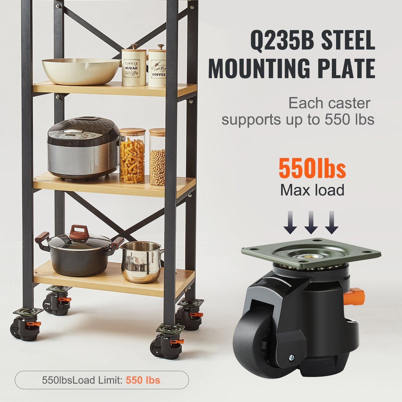 Leveling Casters, Set of 4, 1000 kg Total Load Capacity, 63.5 mm, Heavy Duty with Upgraded Handle Design, 360 V952-DJJLBSDJPBS4EN0Q3V0