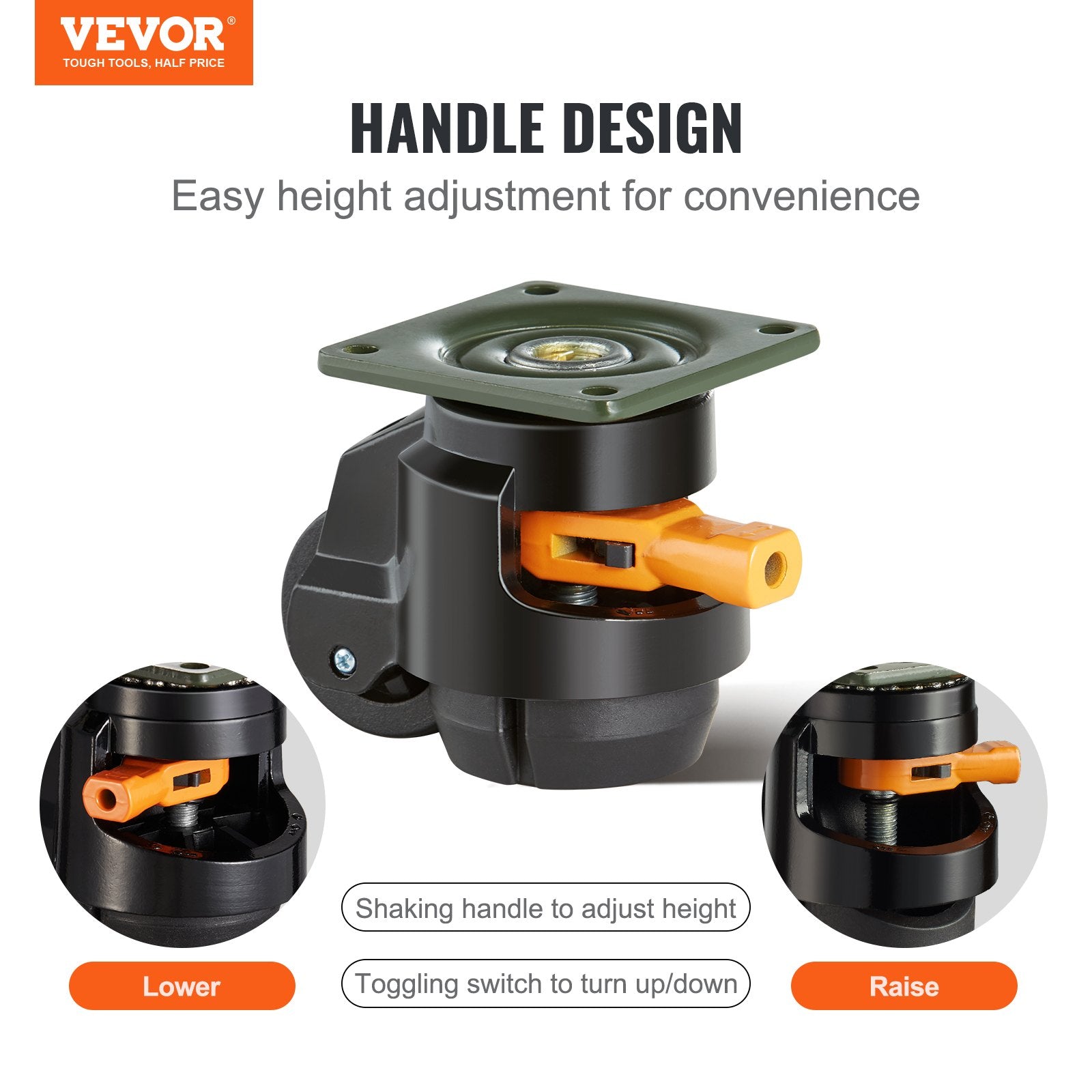 Leveling Casters, Set of 4, 500 kg Total Load Capacity, 50.8 mm, Heavy Duty with Upgraded Handle Design, 360 V952-DJJLBSDJPBS4QUJMHV0