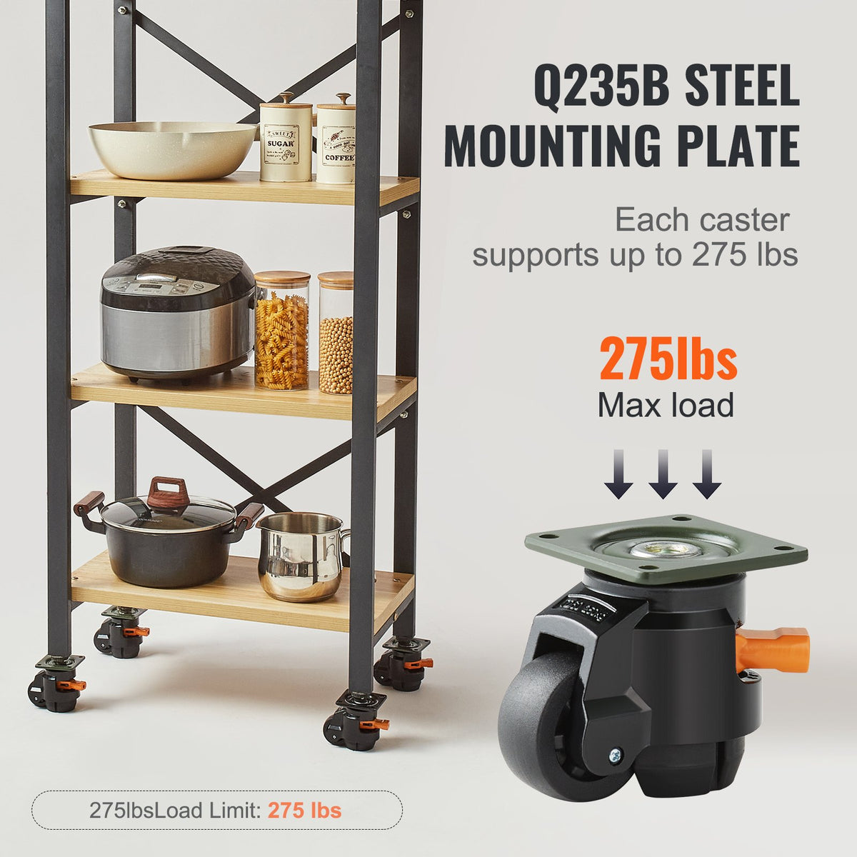 Leveling Casters, Set of 4, 500 kg Total Load Capacity, 50.8 mm, Heavy Duty with Upgraded Handle Design, 360 V952-DJJLBSDJPBS4QUJMHV0
