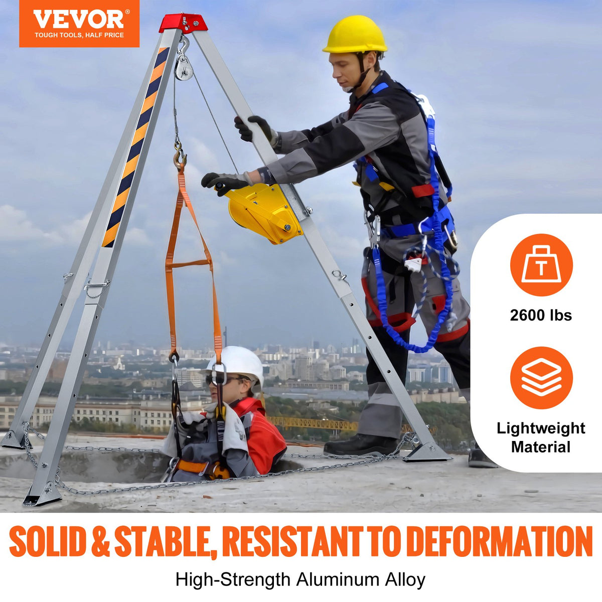 Confined Space Tripod Kit, 2600 lbs Winch, Confined Space Tripod 8' Legs and 98' Cable, Confined Space Rescue V952-DJPJYSJJ2600T2F4PV0