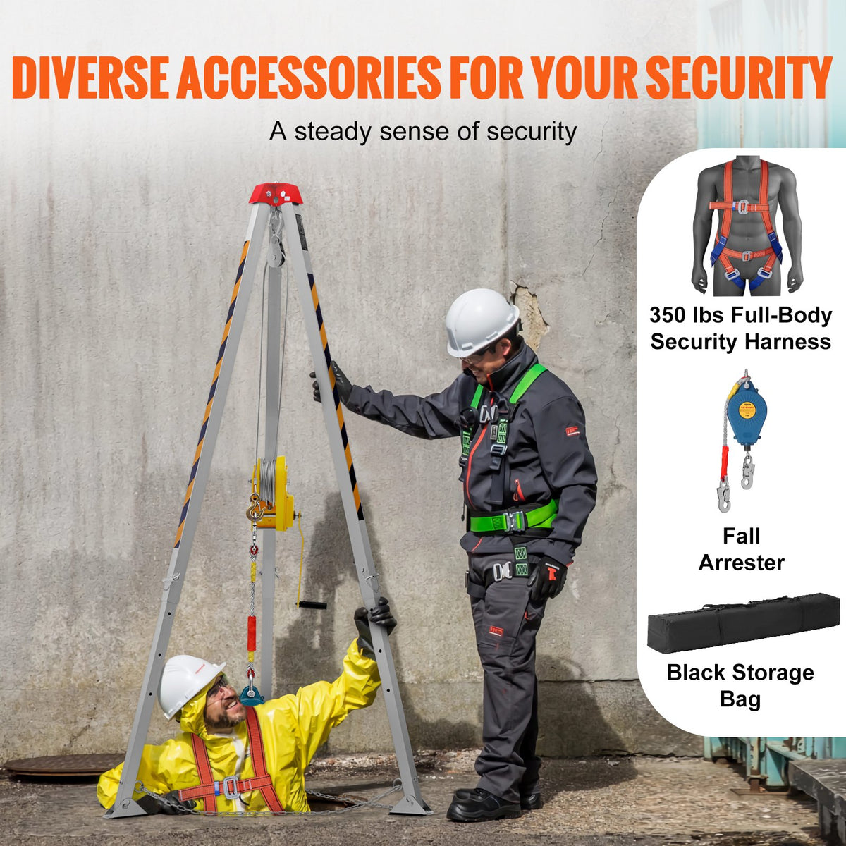 Confined Space Tripod Kit, 2600 lbs Winch, Confined Space Tripod 8' Legs and 98' Cable, Confined Space Rescue V952-DJPJYSJJ2600T2F4PV0