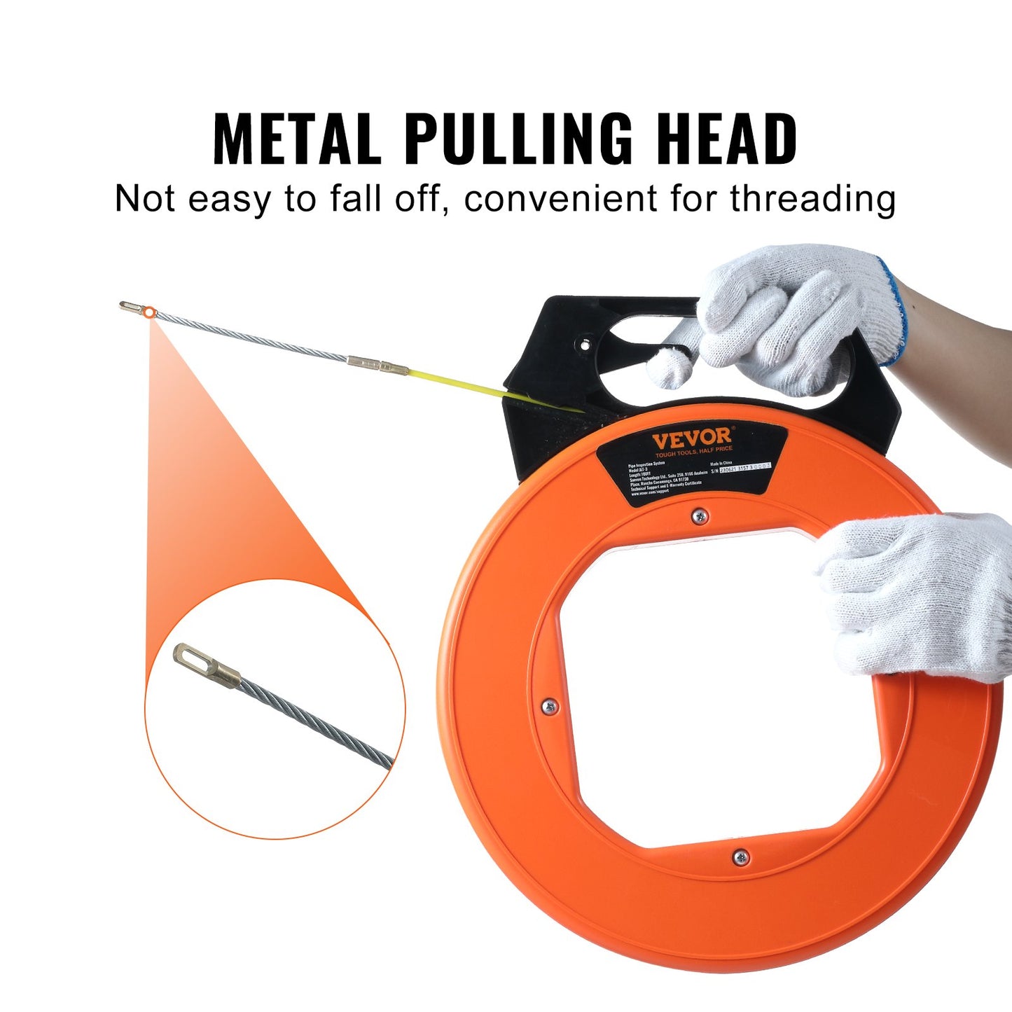 Fish Tape, 100 ft, 3/16-inch, Fiberglass Wire Puller with Optimized Housing and Handle, Easy-to-Use Cable V952-DJPYD316100FT6K90V0