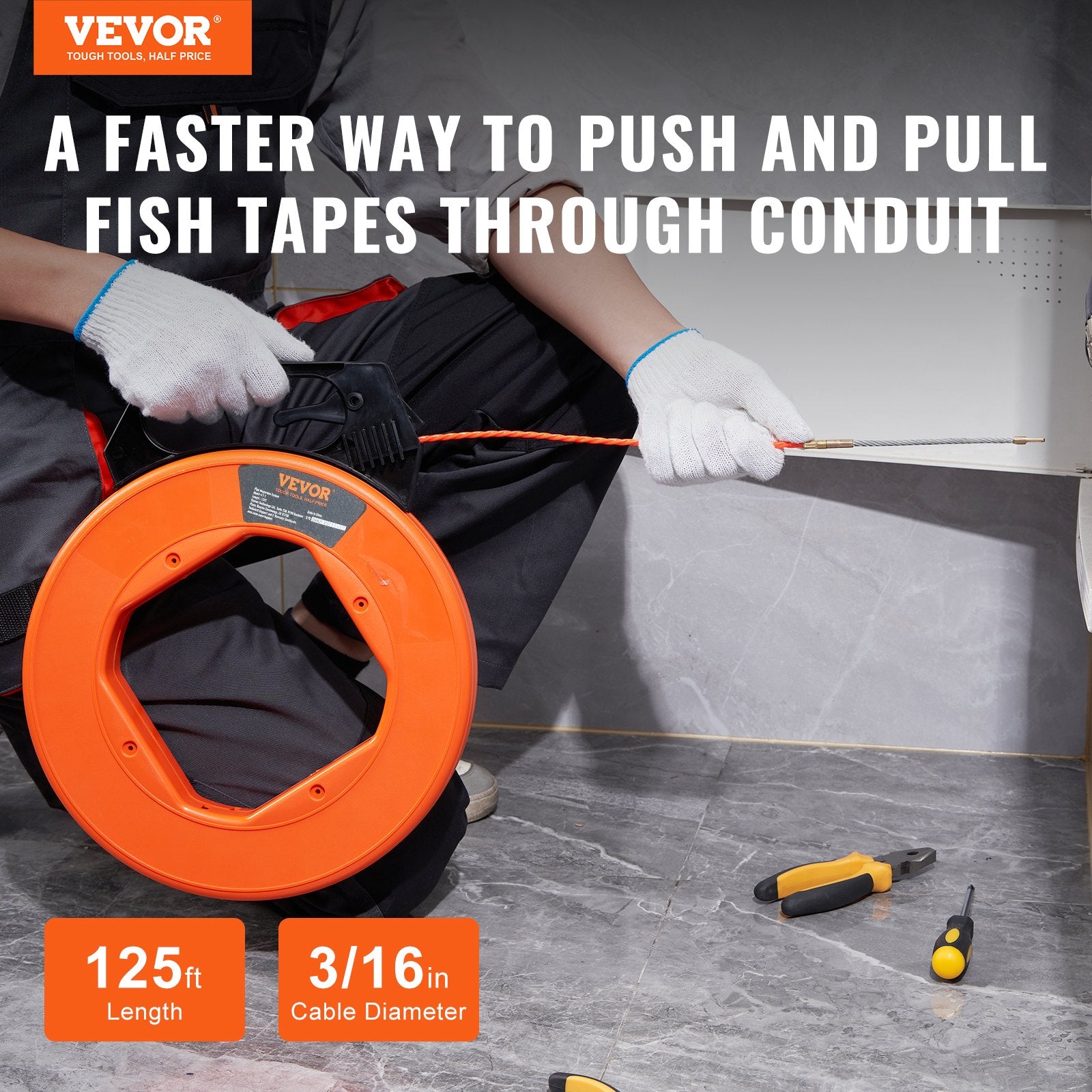 Fish Tape, 38.1 m Length, 4.5 mm, PET Wire Puller with Optimized Housing and Handle, Easy-to-Use Cable Puller V952-DJPYD316125FTSODSV0