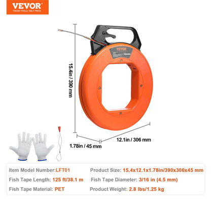 Fish Tape, 38.1 m Length, 4.5 mm, PET Wire Puller with Optimized Housing and Handle, Easy-to-Use Cable Puller V952-DJPYD316125FTSODSV0