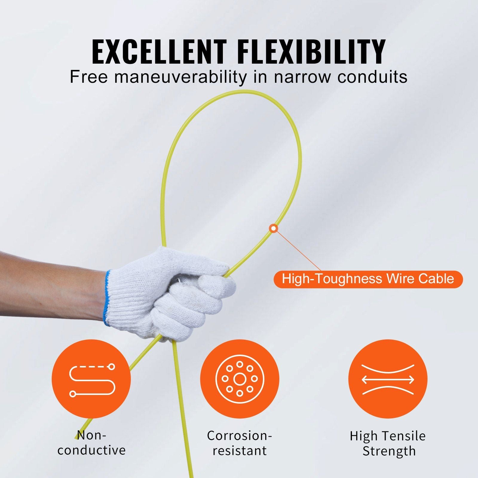 Fish Tape, 30.5 m, 4.2 mm, Fiberglass Wire Puller with Optimized Housing and Handle, Easy-to-Use Cable Puller V952-DJPYDBLXW16IXBAHUV0
