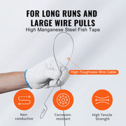 Fish Tape, 36.58 m, 3 mm, Steel Wire Puller with Optimized Housing and Handle, Easy-to-Use Cable Puller Tool, V952-DJPYDG18INCH2QNBXV0