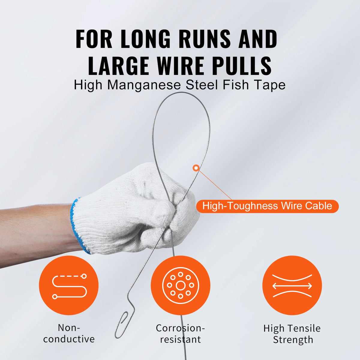 Fish Tape, 36.58 m, 3 mm, Steel Wire Puller with Optimized Housing and Handle, Easy-to-Use Cable Puller Tool, V952-DJPYDG18INCH2QNBXV0