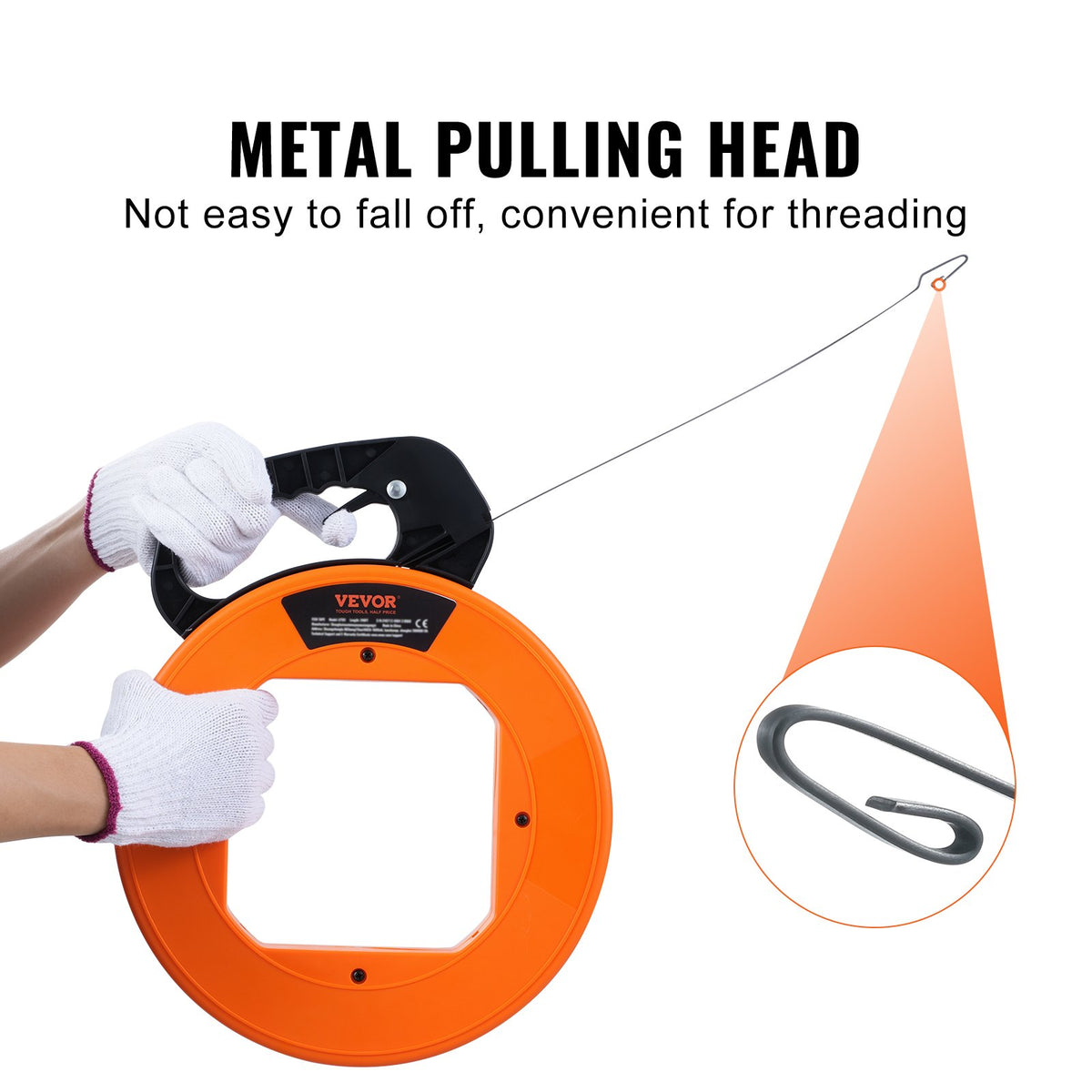 Fish Tape, 36.58 m, 3 mm, Steel Wire Puller with Optimized Housing and Handle, Easy-to-Use Cable Puller Tool, V952-DJPYDG18INCH2QNBXV0