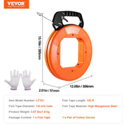 Fish Tape, 36.58 m, 3 mm, Steel Wire Puller with Optimized Housing and Handle, Easy-to-Use Cable Puller Tool, V952-DJPYDG18INCH2QNBXV0