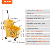 Mop Bucket with Wringer, 26 Qt. Commercial Mop Bucket with Side Press Wringer, Side-Press Mop Bucket and V952-DJSDTBT2628QRG0VAV0