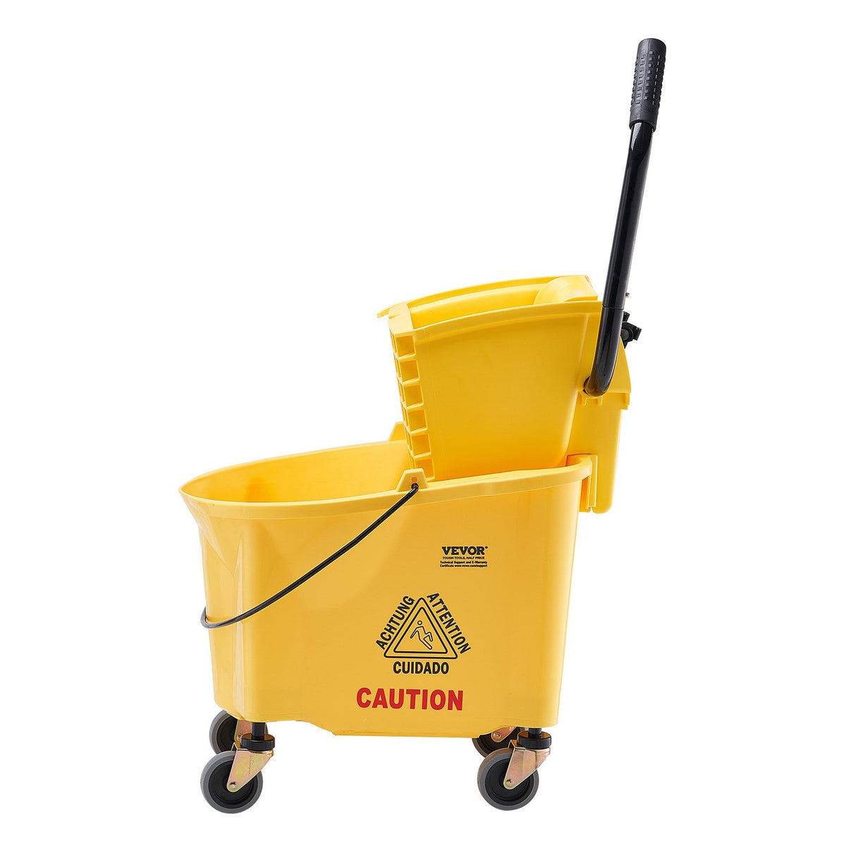 Mop Bucket with Wringer, 26 Qt. Commercial Mop Bucket with Side Press Wringer, Side-Press Mop Bucket and V952-DJSDTBT2628QRG0VAV0