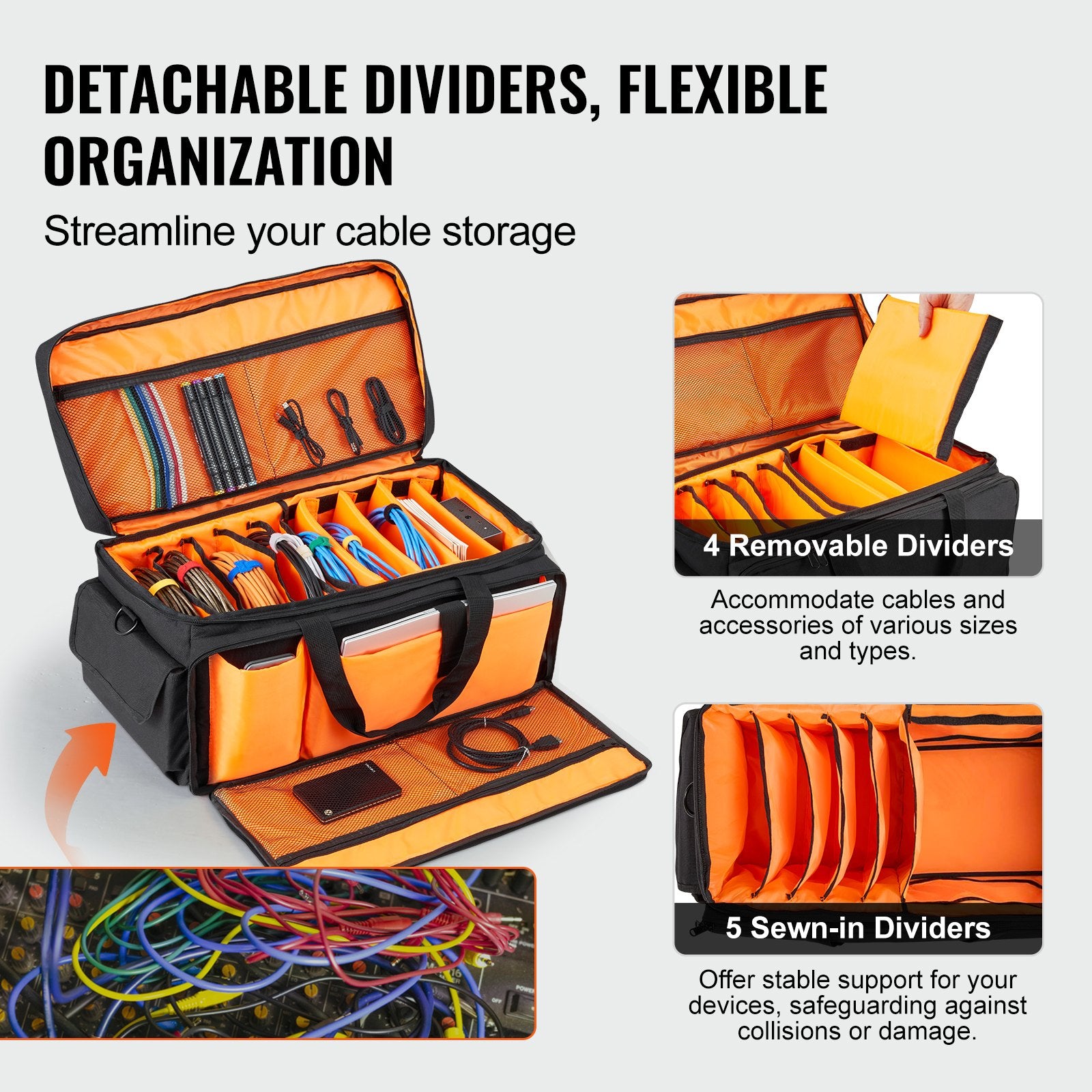 DJ Cable File Bag, 1200D Oxford Fabric, DJ Gig Bag with 9 Detachable Divider 4.92 ft Padded Shoulder Strap V952-DJSNB1200DNJTF6JEV0