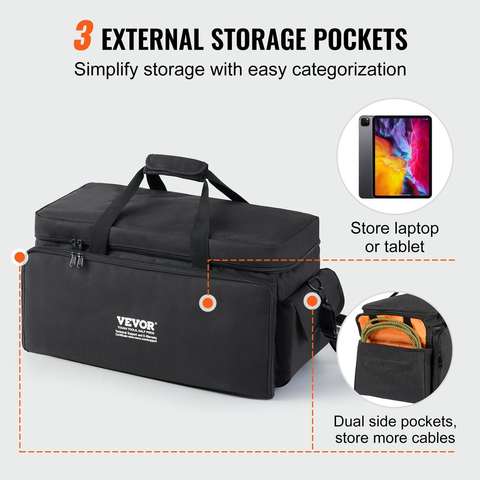 DJ Cable File Bag, 1200D Oxford Fabric, DJ Gig Bag with 9 Detachable Divider 4.92 ft Padded Shoulder Strap V952-DJSNB1200DNJTF6JEV0