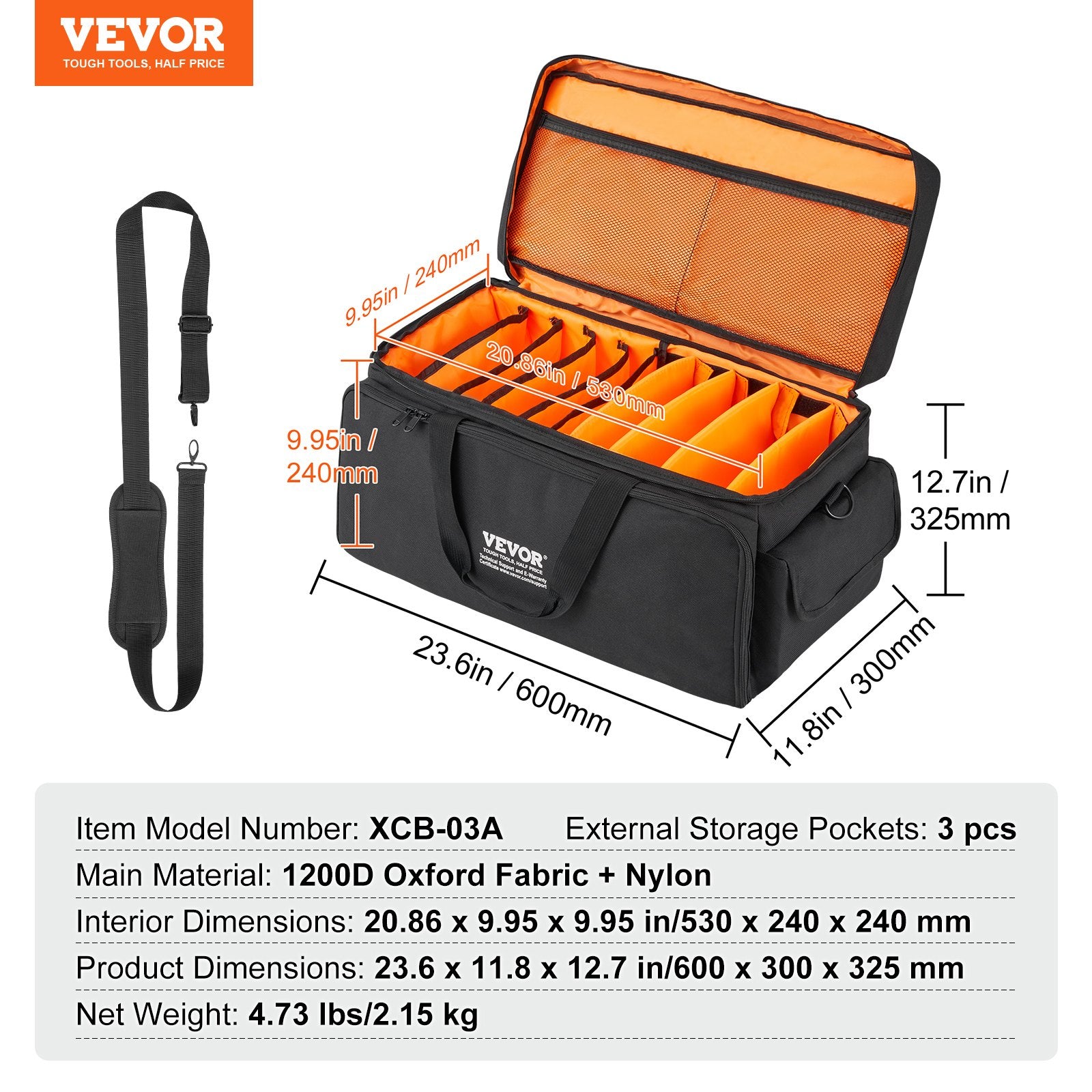 DJ Cable File Bag, 1200D Oxford Fabric, DJ Gig Bag with 9 Detachable Divider 4.92 ft Padded Shoulder Strap V952-DJSNB1200DNJTF6JEV0