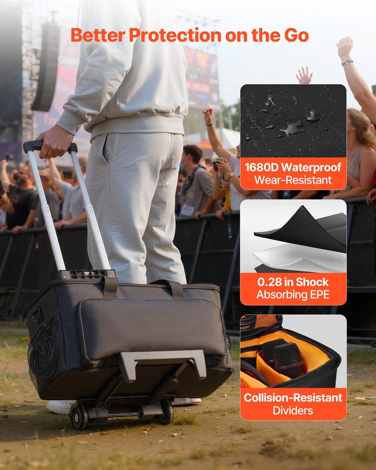 Rolling DJ Cable Bag, 1680D, Padded File Gig Bag with Wheels, 6 Detachable Divider, Travel Storage Music Gear V952-DJSNB1680DZH0XLYB001V0