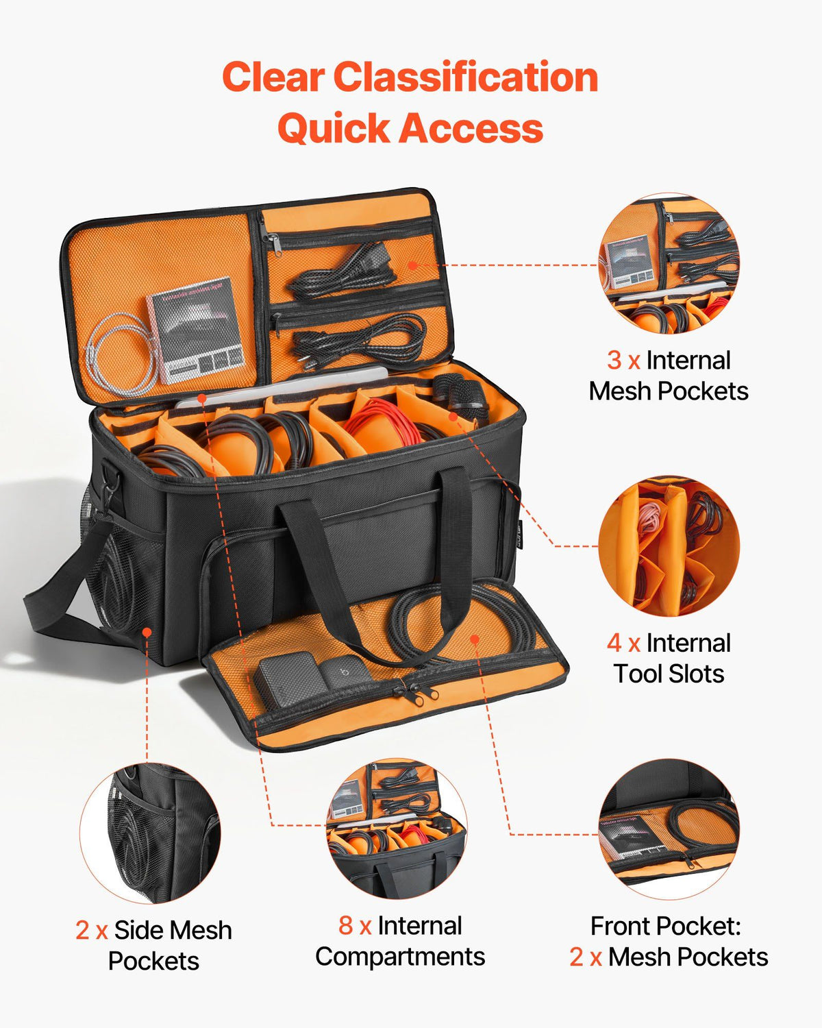 Rolling DJ Cable Bag, 1680D, Padded File Gig Bag with Wheels, 6 Detachable Divider, Travel Storage Music Gear V952-DJSNB1680DZH0XLYB001V0