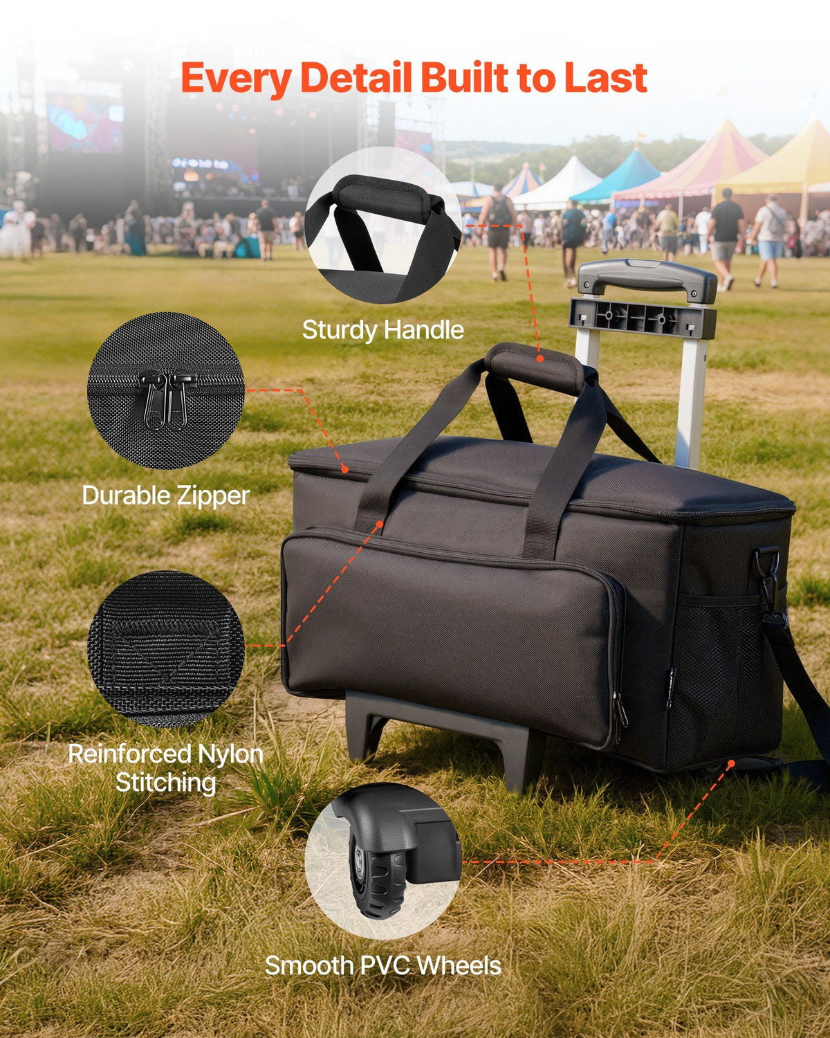 Rolling DJ Cable Bag, 1680D, Padded File Gig Bag with Wheels, 6 Detachable Divider, Travel Storage Music Gear V952-DJSNB1680DZH0XLYB001V0