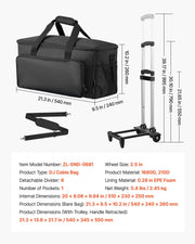 Rolling DJ Cable Bag, 1680D, Padded File Gig Bag with Wheels, 6 Detachable Divider, Travel Storage Music Gear V952-DJSNB1680DZH0XLYB001V0