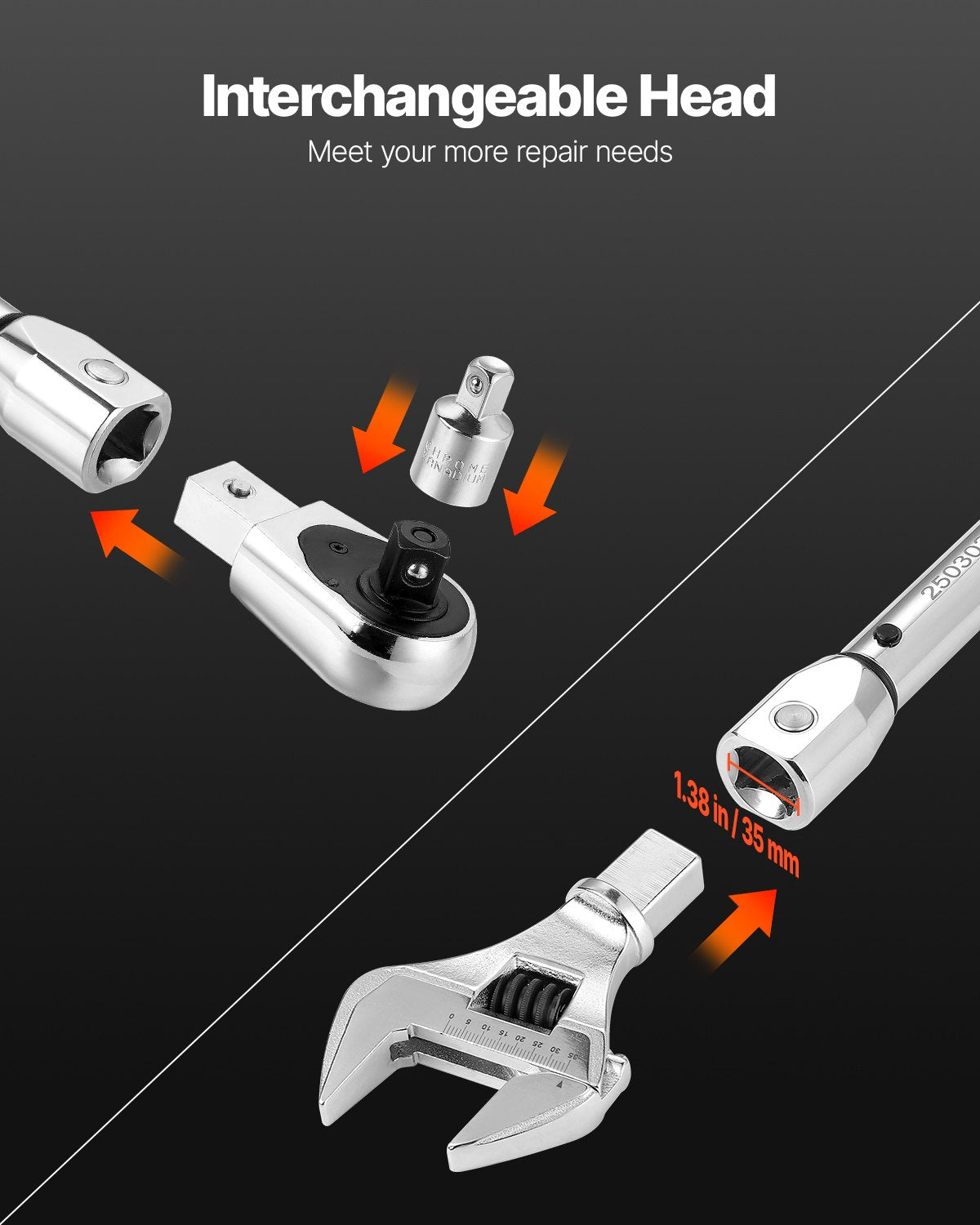 Adjustable Click Torque Wrench, 1/2 Inch Drive, 20-160 lbf-ft/27.1-216.8 N.m, Dual-direction and Dual Range V952-DJSNLBS101708PMCDV0