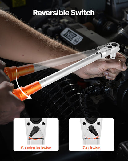 Adjustable Click Torque Wrench, 1/2 Inch Drive, 20-160 lbf-ft/27.1-216.8 N.m, Dual-direction and Dual Range V952-DJSNLBS101708PMCDV0