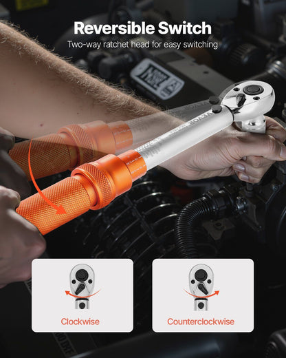 Click Torque Wrench Set, 1/4Inch Drive, 20-240 lbf-in / 2.3-27.1N.m, Dual-direction and Dual Range Scales, V952-DJSNLBS102300IUGKV0